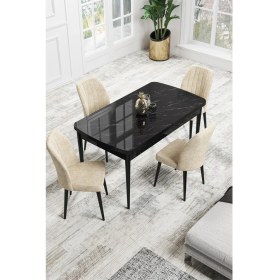 Resim Canisa Concept Canisa Rio Serisi 80 x 132 cm Mdf Açılabilir Siyah Mermer Desen Mutfak Masa Takımı + 4 Adet Sandalye 