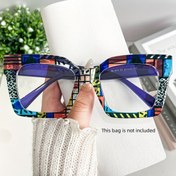 Resim Canlı Desenli Renkli Kare Çerçeve Gözlükler - Günlük Kullanım, Fotoğraf Çekimleri ve Moda İfadeleri için Şık Üniseks Aksesuarlar, Cesur Metal Menteşeler, Dayanıklı Gözlük 