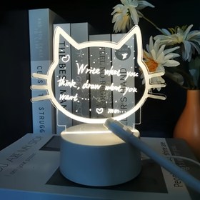 Resim Kedi Yüzü LED Gece Lambası | İlham Verici Alıntılı USB Güçlü Sıcak Parlayan Masa Lambası | Akrilik Yatak Yanı Ortam Aydınlatması | Yatak Odası ve Çalışma Alanı için Dekoratif Kedi Tasarımı, Kedi Dekoru 