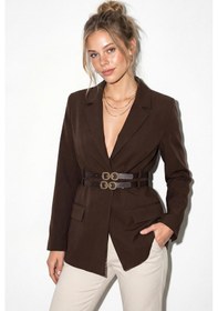 Resim Shade Kadın Astarlı Çift Kemer Detaylı Klasik Blazer Ceket 8151 60286140 - Acı Kahve Kahverengi 