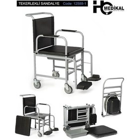 Resim Seyyar Katlanabilir Hasta Yaşlı Tuvalet Sandalyesi Klozetli Wc Li Oturak 