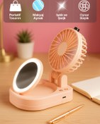 Resim BEYZANA Taşınabilir Işıklı Makyaj Aynalı Mini Vantilatör Fan 3 Kademeli Turbo Üfleme Serin Makyaj Deneyimi 