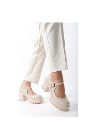 Resim Asmi Shoes Tek Baletli Neon Krem 8 Cm Topuklu Platformlu Loafer Ayakkabı 