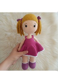 Resim Amigurumi Kız Bebek El Yapımı %100 Pamuk 35 Cm Bej - Pembe 