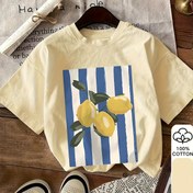 Resim Kadınlar için Rahat %100 Limon Baskılı T-Shirt - Kısa Kollu, Yuvarlak Yaka, Hafif ve Nefes Alabilir İlkbahar/Yaz, Günlük T-shirt|Mutfak Temalı Gömlek|Parlak Kumaş 