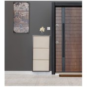 Resim Kaser Metal 3'Lü Metal Ayakkabılık Kahve Krem Kaser Metal