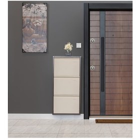 Resim Kaser Metal 3'Lü Metal Ayakkabılık Kahve Krem 