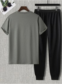 Resim Ufo Logo Füme T-shirt Siyah Eşofman Altı Jogger- Baskı Alt Üst Eşofman Takımı Oversize Bisiklet Yak Füme Siyah-138855 