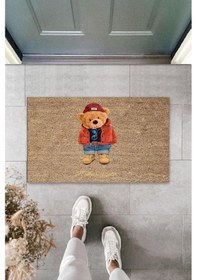 Resim Kahverengi Kapı Önü Paspası Hello Winter Ayıcık Desen K-3245 