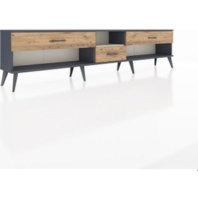 Resim Arges Tv Ünitesi Tek Raflı 3 Çekmeceli 220x30x51 Antrasit-aytaşı/çam Aytası/atlas Çam - Antrasıt 
