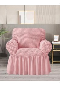 Resim Bürümcük Koltuk Örtüsü ,berjer Kılıfı, Tek Kişilik, Etekli Pembe Pembe 