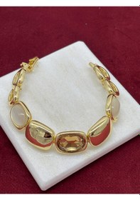 Resim Toprak Tonlarında Parlak Dikdörtgen Şekilli Gold Bileklik Gold 