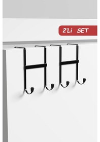 Resim 2 Adet Kapı Arkası Askılık Duvar Elbise Askılığı Portmanto Organizer Askı Metal Siyah Siyah 