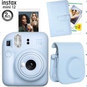 Resim Fujifilm Instax Mini 12 Mavi Fotoğraf Makinesi-20'li Film-Laporta Albüm ve Deri Kılıf Seti 