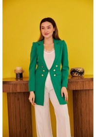 Resim Defymoda Yeşil Blazer Düğmeli Ceket Yeşil 