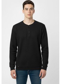 Resim Mevsimlik Düğme Detaylı Bawelna Kumaş Uzun Kollu Erkek Çocuk Sweatshirt-90970 Siyah 