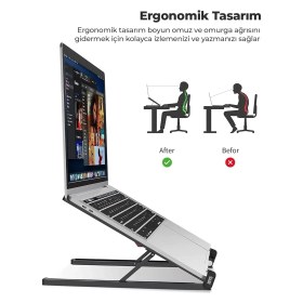 Resim Braventa Collection X2 Taşıma Çantalı Alüminyum Notebook Laptop Standı Gümüş 