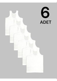 Resim Erdenay Tekstil Ekonomik Erkek Çocuk Pamuklu Atlet 6'lı Paket - Beyaz Beyaz 