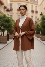 Resim Aişe tesettür Taba Önü Bağlamalı Kimono Tunik / Likralı Ütü İstemez Kumaş 