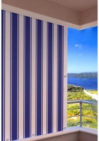 Resim Gencer Home Balkon Perdesi Kuş Gözü Ölçü Seçenekli Mavi Beyaz Çizgili Mavi - Beyaz 