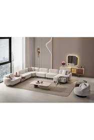 Resim Evondi LUCAS MODULER U KÖŞE 390*475*165 - SEHPALI - SİLİNEBİLİR KUMAŞ - %100 GÜRGEN İSKELET 