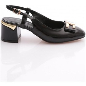 Resim Dgn 24140 Kadin Taş Tokali Topuklu Ayakkabi 24140-2428-R1645 Siyah Rugan 