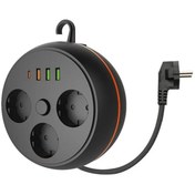 Resim BUFFER® 3 Adet Soket,3 Adet USB ve 1 Adet Type-C Girişli Termal Akım Korumalı Makaralı Priz 3395 
