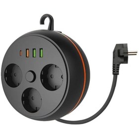 Resim BUFFER® 3 Adet Soket,3 Adet USB ve 1 Adet Type-C Girişli Termal Akım Korumalı Makaralı Priz 3395 
