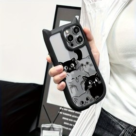 Resim Minimalist Kedi Gözetleme Kılıfı Apple iPhone 11/12/13/14/16 iPhone 15/14/13/12/11 Pro Max XS/XR /X/7/8 Plus FYD Akrilik Kedi Kulakları - Siyah - 038DM 