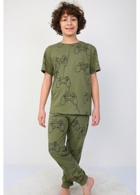 Resim Zuzunga Kısakollu Play Console Desenli Erkek Çocuk Pijama Takımı Alt-üst Kahverengi 
