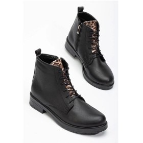 Resim Siyaha Leopar Bağcıklı Fermuarlı Günlük Kadın Bot Siyah 