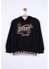 Resim Nk Kids Erkek Çocuk Kapüşonlu Kanguru Cepli Effort Baskılı Sweatshirt-13016-siyah 