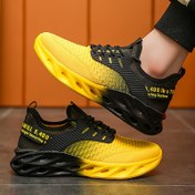 Resim Erkekler için Rahat Spor Koşu Ayakkabıları, Moda Renk Bloğu Nefes Alabilen Bağcıklı Rahat Kaymaz Dayanıklı Sneaker'lar, Tüm Mevsimler İçin Düşük Topuklu Kumaş Kauçuk Tabanlı Kararlı Koşu Ayakkabıları 