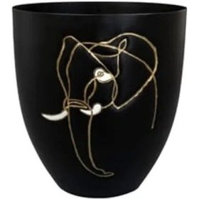 Resim 16 Cm Çapında Fil Desenli Siyah Metal Saksı - 