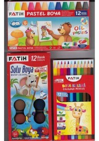Resim Pastel 12^li+sulu Boya 12^li+kuru Boya12^lı Set 3 Birarda Çok Renkli 