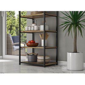 Resim Melli 5 Raflı Atlantik Çam Metal Mutfak Rafı Modern Çok Amaçlı Raf Bej 