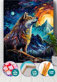 Resim Picasso World Hobby Art Sayılarla Boyama 40x50 Tuval Fırça Boya Dahil Yıldızlı Gecede Fantastik Kurt 