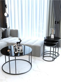 Resim Faymend 4'lü Takım/orta Sehpa Ve C Zigon Siyah / Siyah Cam Temperli Siyah 