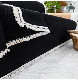 Resim Dnc Home Tekstil Ndchome Premium Keten Siyah Ponponlu Koltuk Örtüsü 170 X 220 