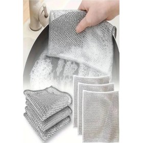 Resim Telli Bulaşık Bezi Ovma Teli ve Çok Amaçlı Multi Ince Temizlik Fırçası 4 Adet 