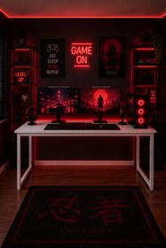 Resim Flinder Beyaz Oyuncu Masası 60x140, Çalışma Masası, Bilgisayar Masası, Gamer Masa, Metal Ayaklı 