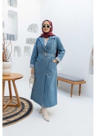 Resim Neways 6655-kuşaklı Denim Ceket Mavi Mavi 