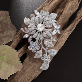 Resim 1 adet Zarif Çiçek Broş Pin, Alaşım Gümüş Tonlu, Taşlı Detaylar, Kadınlar için Moda Aksesuarı 