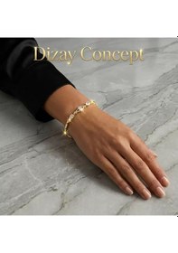 Resim Işıltılı Damla Ve Markiz Kesim Taş Detaylı Gold Bileklikdzy-1 