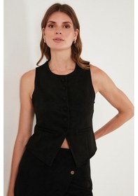 Resim Lela Fitted Fit Bisiklet Yaka Düğmeli Yumuşak Dokulu Bayan Yelek 5866435 Siyah 