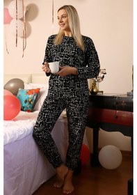 Resim Akbeniz Kadın Uzun Kol 3 İplik Penye Pijama Takım 4180 - L Siyah 