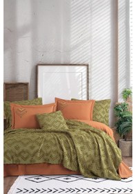 Resim İyi Geceler İstanbul Aztec Haki Çift Kişilik %100 Pamuk Yatak Örtüsü Seti Haki 