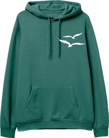 Resim Gull Baskılı Yeşil Hoodie 