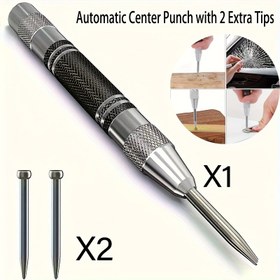 Resim 2 Ekstra Uçlu Otomatik Merkez Delme - 12.7 cm Ağır Hizmet Çelik Yaylı Delme Aracı, Ayarlanabilir Gerilim, Paslanmaz, Cilalı, Yuvarlak Baş, Metal, Ahşap, Cam - Demirli Malzemeler İçin Uygun 