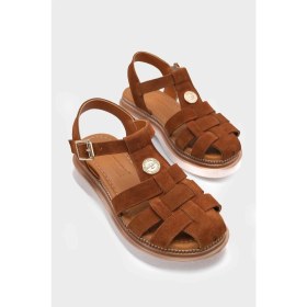 Resim Capone Outfitters Juliane Hakiki Süet Gladyatör Dolgu Topuk Kadın Sandalet 